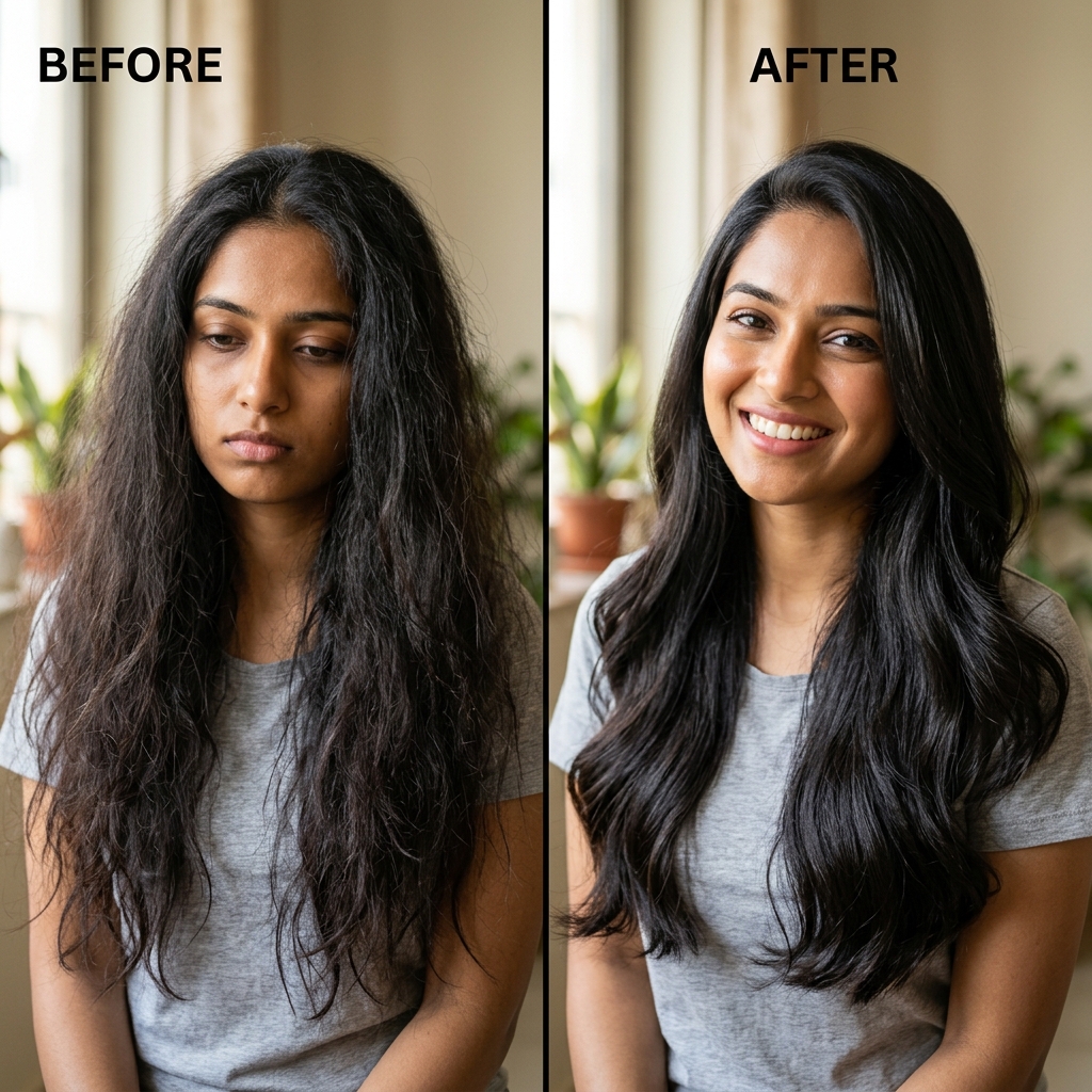 Before and After using Herbal Hair Cleansing Mask